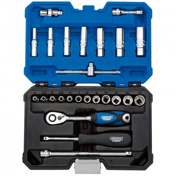 Draper Expert Metric Socket Set, 1/4” Sq. Dr., Blue (25 Piece) Draper Expert Metric Socket Set, 1/4” Sq. Dr., Blue (25 Piece)