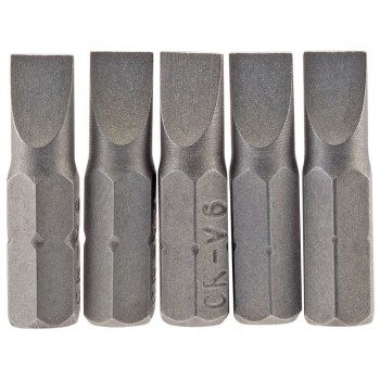 Plain Slot Insert Bit, 6mm, 1/4&rdquo; Hex, 25mm Long (Pack of 5)