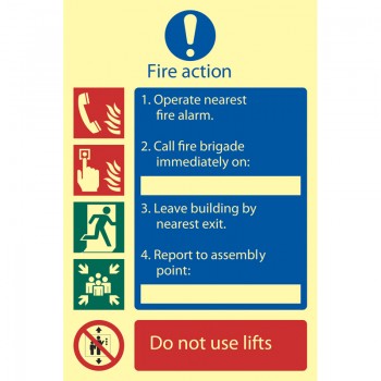 Glow In The Dark ’Fire Action Procedure’ Mandatory Sign Glow In The Dark ’Fire Action Procedure’ Mandatory Sign